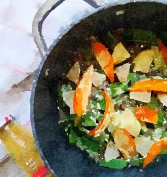 aquarelle cocotte végétarienne